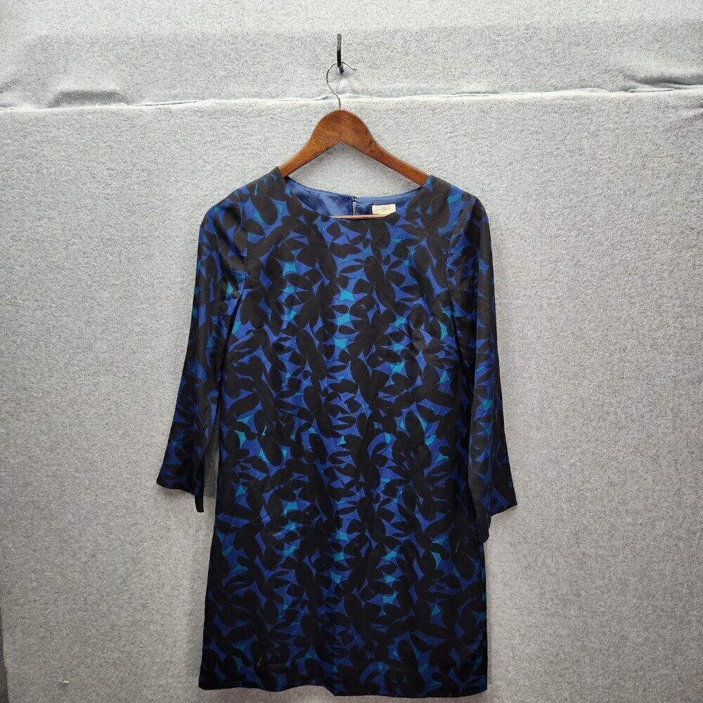 J. Crew Womens Blue and Black Floral Printed Three-Quarter Sleeve  Dress‎ size 0